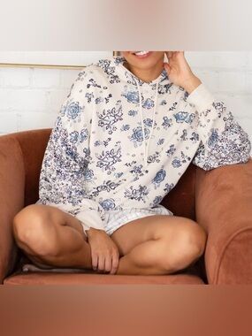 Thread & Supply Cream Hoodie with Light Blue Accents
